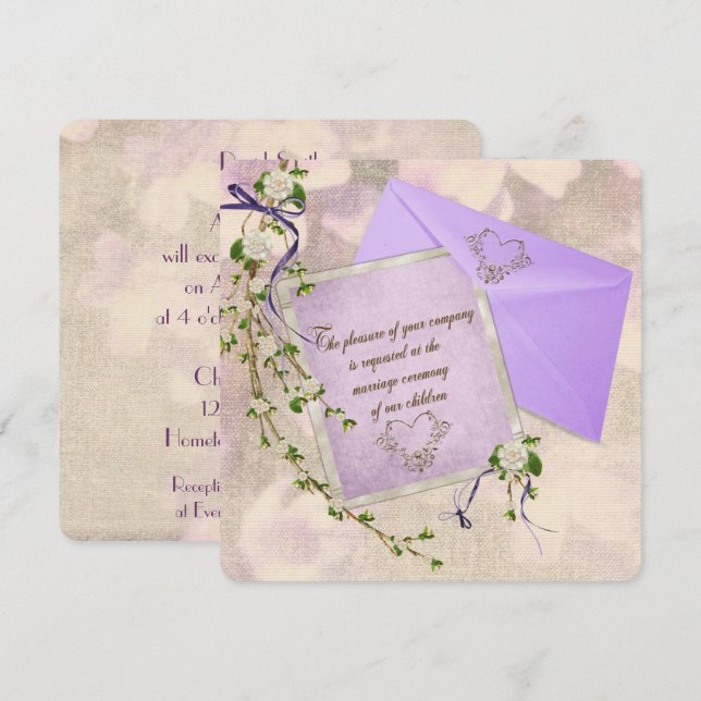Old-Fashioned floral Wedding invitation (Front/Back)