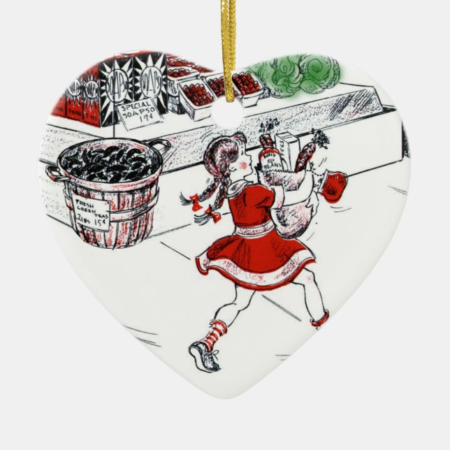 Old Fashioned Grocery Store and Little Girl Ceramic Ornament (Front)