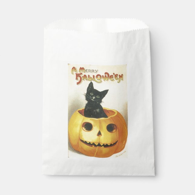 Old-fashioned Halloween, Black cat on Pumpkin Favour Bag (Front)