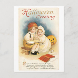 Old-fashioned Halloween, Boy & Girl Postcard