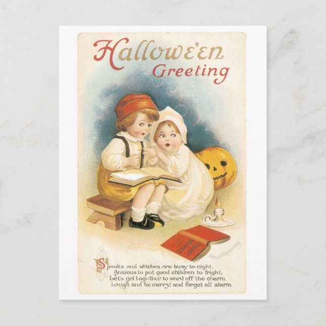 Old fashioned Halloween, Boy & Girl Postcard (Front)