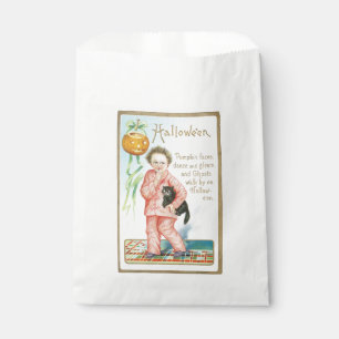 Old-fashioned Halloween, Boy holding Black cat Favour Bag