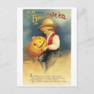 Old-fashioned Halloween, Boy makes Jack-o'-lantern Postcard