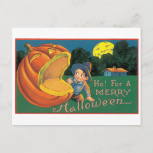 Old-fashioned Halloween, Boy with Jack-o'-lantern Postcard