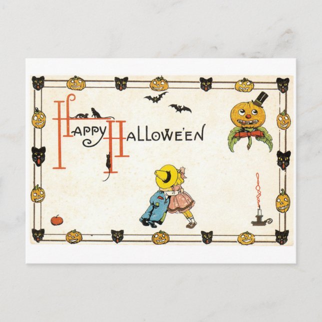 Old-fashioned Halloween, Couple Postcard (Front)