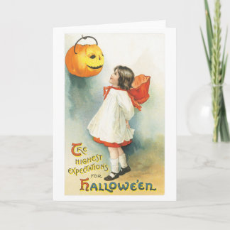 Old-fashioned Halloween, Girl & Jack-o'-lantern Card