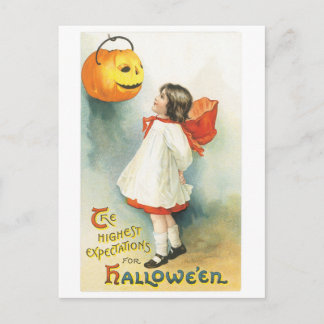 Old-fashioned Halloween, Girl & Jack-o'-lantern Postcard