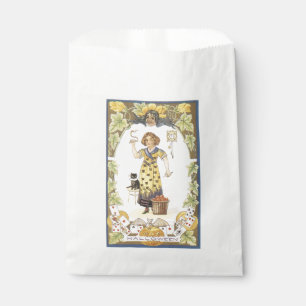 Old-fashioned Halloween, Girl with Black cat Favour Bag