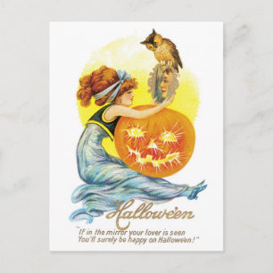 Old-fashioned Halloween, Girl with Owl Postcard