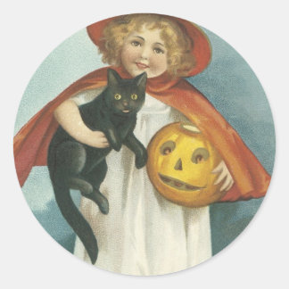 Old Fashioned Halloween Jolly Little Witch Classic Round Sticker