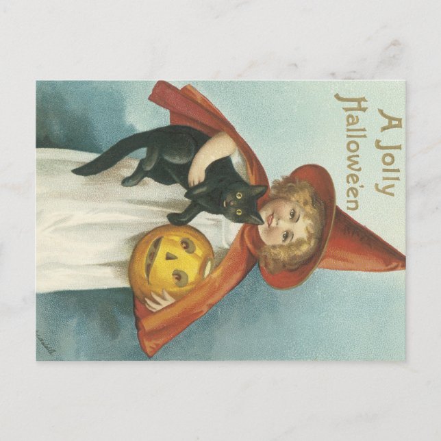 Old Fashioned Halloween Jolly Little Witch Postcard (Front)