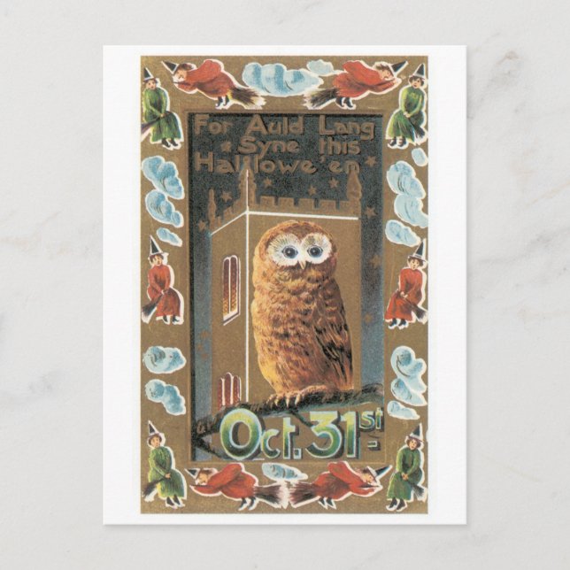 Old-fashioned Halloween, Owl Postcard (Front)