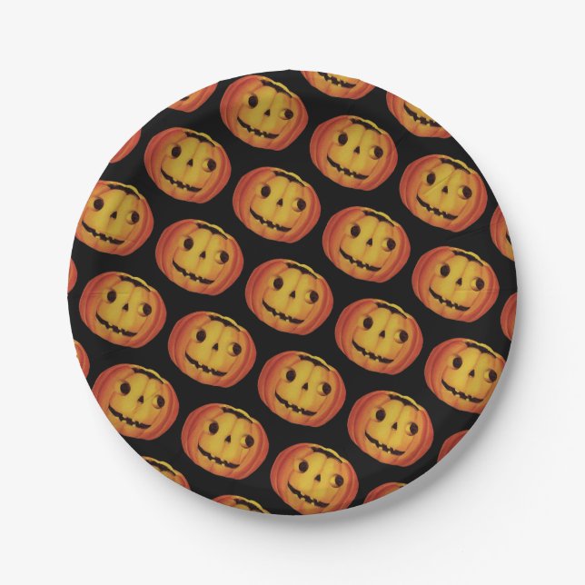 Old-fashioned Halloween, Pumpkin (jack-o'-lantern) Paper Plate (Front)