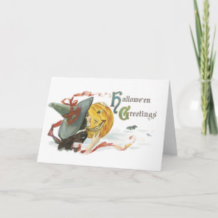 Old-fashioned Halloween, Witch & Jack-o'-lantern Card