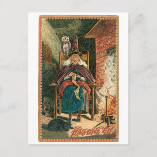 Old-fashioned Halloween, Witch Postcard (Front)