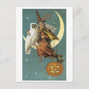 Old-fashioned Halloween, Witch with Owl Postcard