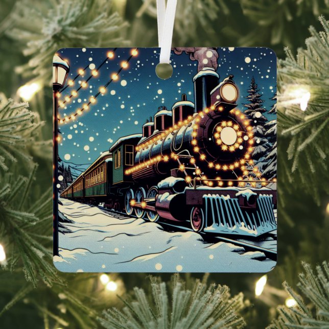 Old-Fashioned Holiday Train  Christmas Metal Ornament (Insitu)