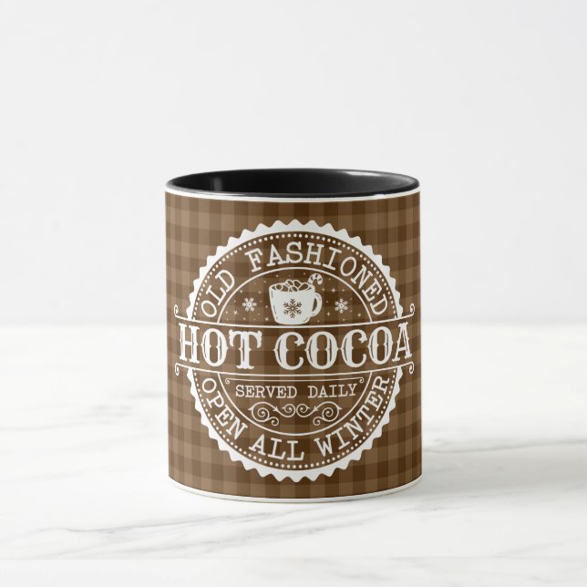 Old Fashioned Hot Cocoa Brown Chequered Mug (Center)