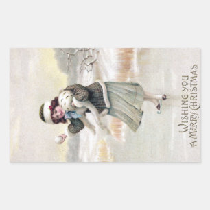 Old Fashioned Ice Skater Vintage Christmas Sticker