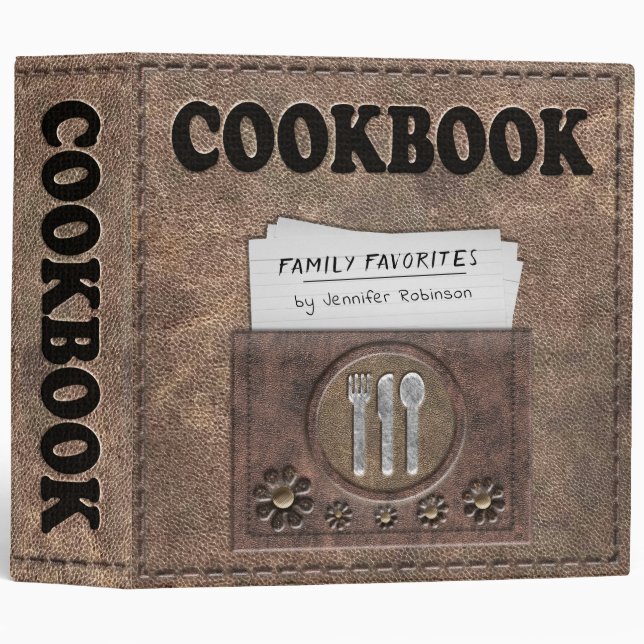 Old Fashioned Leather Look Cookbook for Recipes Binder (Front/Spine)