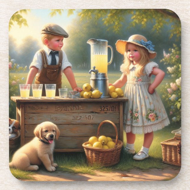Old-Fashioned Lemonade Stand Old-Fashioned Summer Coaster (Front)