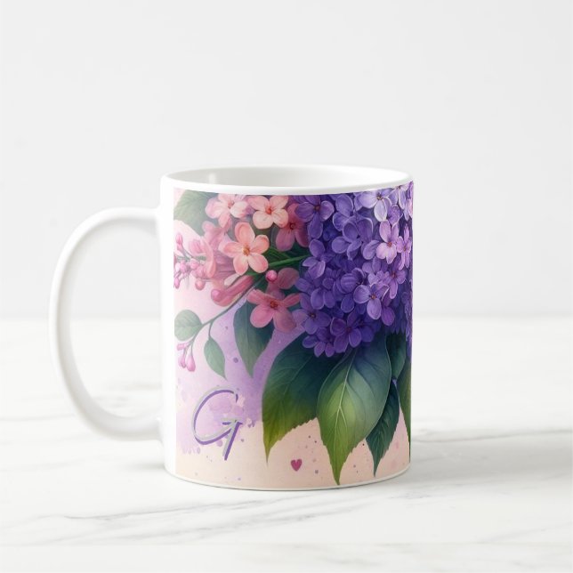 Old Fashioned Lilacs Floral Monogram Mug (Left)