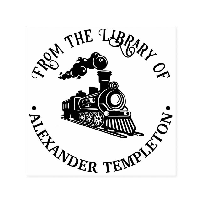 Old Fashioned Locomotive Train Library Book Name Self-inking Stamp (Design)