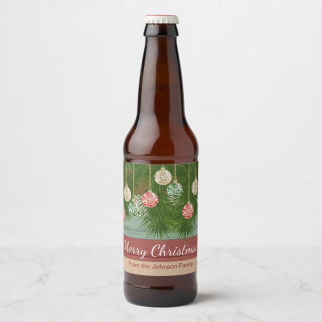 Old Fashioned Merry Christmas Decoration Design Beer Bottle Label (Front)
