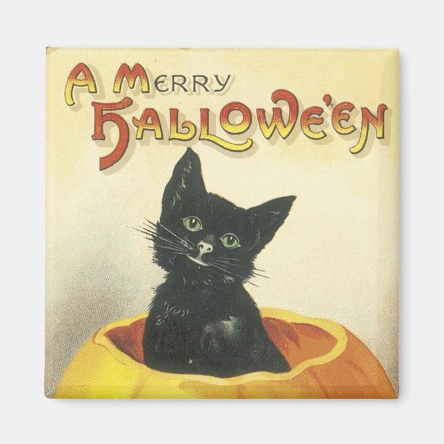 Old Fashioned Merry Halloween Cat Magnet (Front)