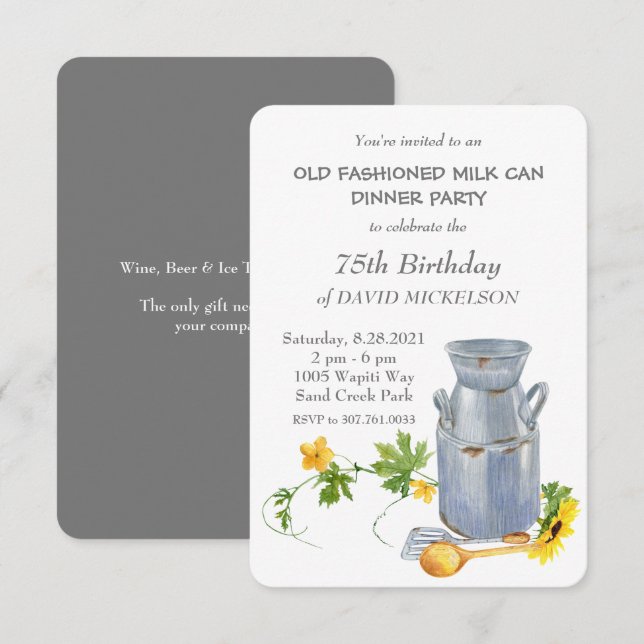 Old Fashioned Milk Can Dinner Birthday Party Announcement (Front/Back)