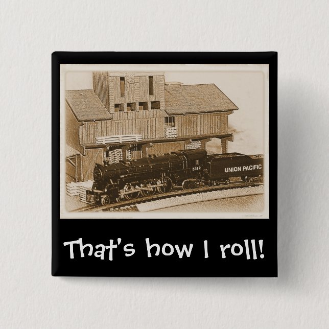 Old Fashioned Model Train Photo 2 Inch Square Button (Front)