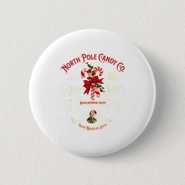 Old Fashioned North Le Candy Cane Company Elf Chri 2 Inch Round Button (Front)