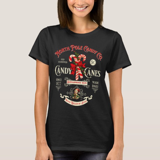 Old Fashioned North Le Candy Cane Company Elf Chri T-Shirt (Front)