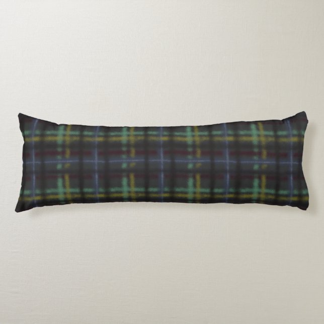 Old Fashioned Organic Style Dark Blue Plaid Body Pillow (Front)
