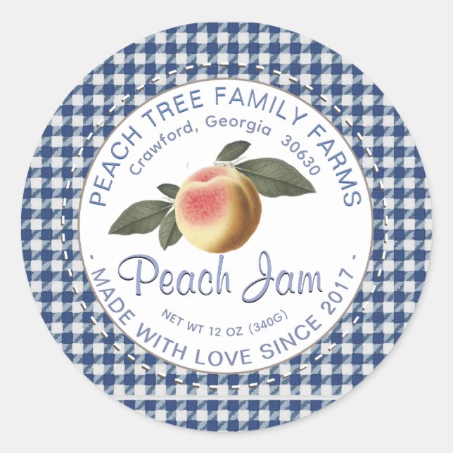 Old Fashioned Over-the-Lid Skirted Gingham Peach Classic Round Sticker (Front)