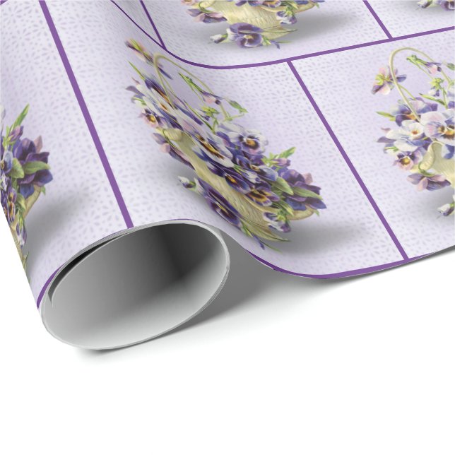 old-fashioned pansy basket on eyelet wrapping paper (Roll Corner)