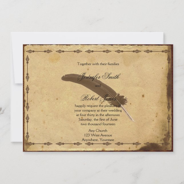 Old Fashioned Parchment Quill Wedding Invitation (Front)