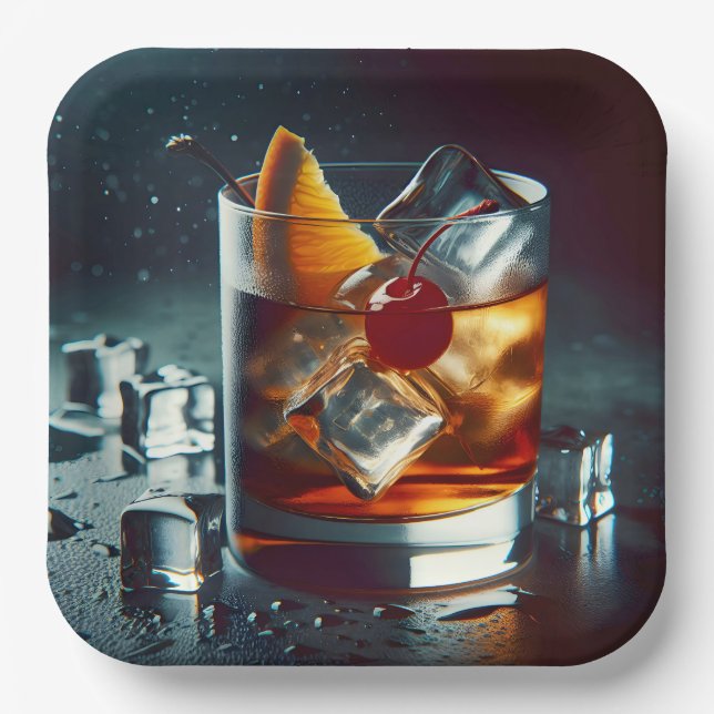 Old Fashioned Party Drink Paper Plate (Front)