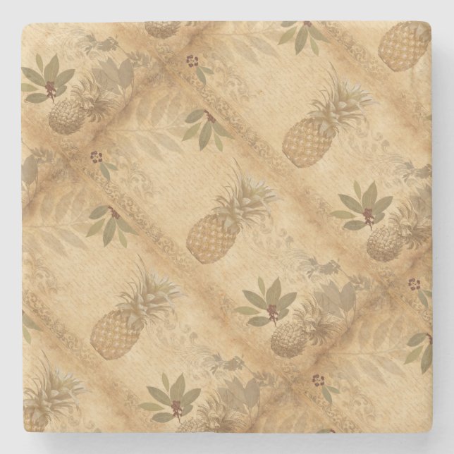 Old-fashioned Pineapple Collage Stone Coaster (Front)