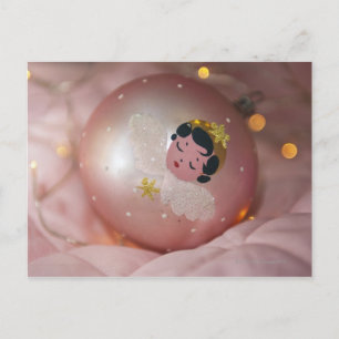 Old-fashioned pink christmas bauble holiday postcard