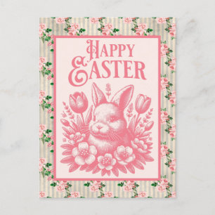 Old Fashioned Pink Easter Bunny  Holiday Postcard
