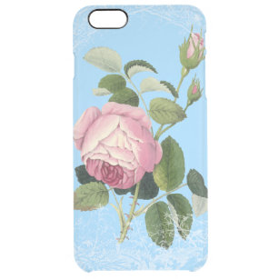 Old Fashioned Pink Rose Lacy Floral China Blue Clear iPhone 6 Plus Case