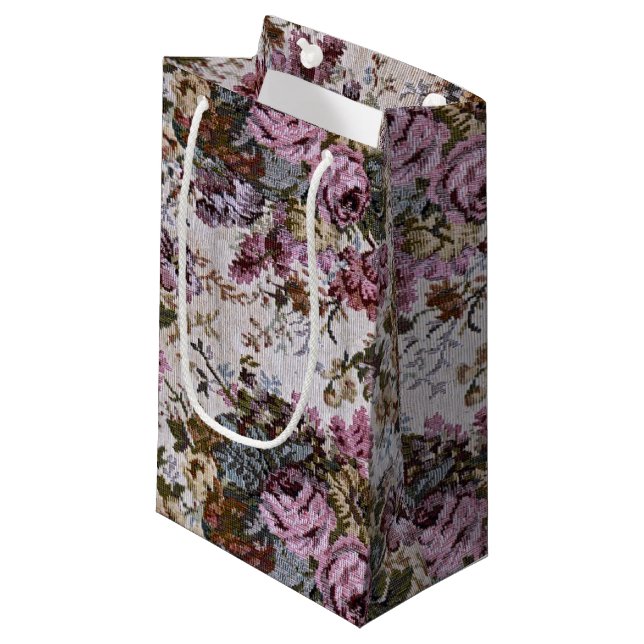 Old-fashioned Pink Rose Tapestry Small Gift Bag (Front Angled)