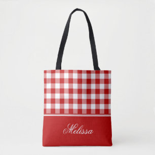 Old Fashioned Red and White Gingham   Personalized Tote Bag