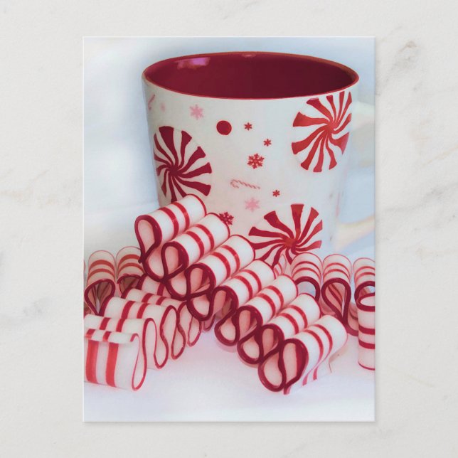 Old Fashioned Red and White Ribbon Candy With Mug Postcard (Front)
