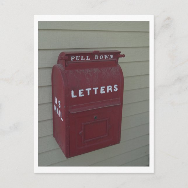 Old fashioned red outgoing U. S. Mail MailBox Postcard (Front)