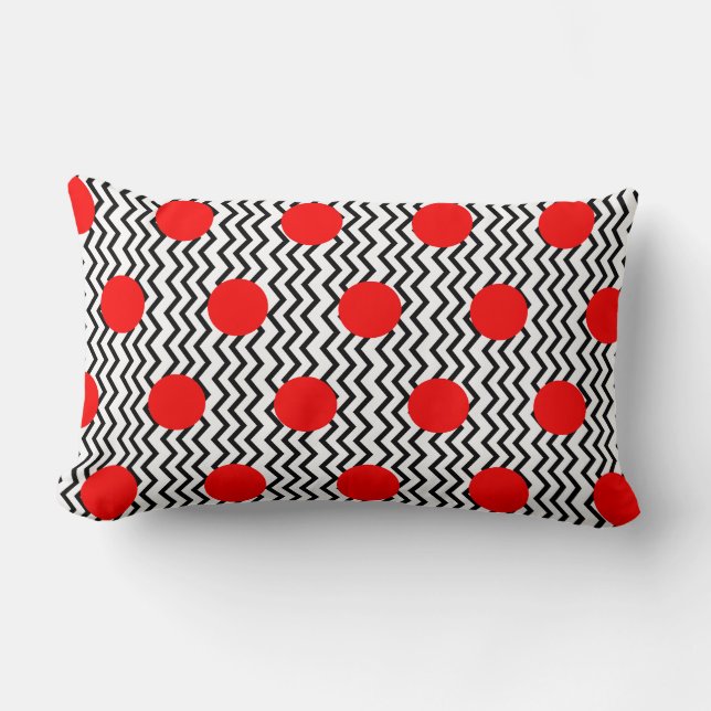 Old Fashioned Red Spots and Black Chevron Lumbar Pillow (Front)