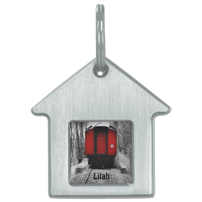 Old Fashioned Red Steam Train Pet ID Tag (Front)