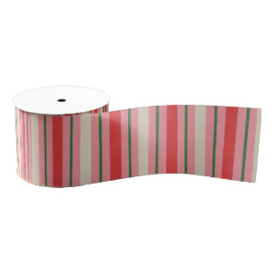 Old Fashioned Retro Christmas Stripe Pattern Pink Grosgrain Ribbon