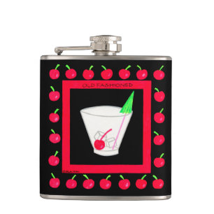 Old Fashioned Retro Drink Cherry Name Personalized Hip Flask